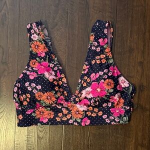 Shade & Shore Floral Bikini Top - Pink and Orange on Black